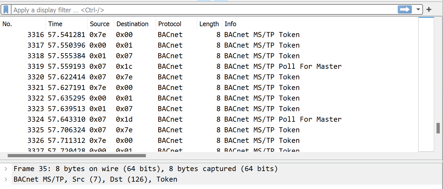 A Wireshark capture showing Token and Poll-for-Manager messages.